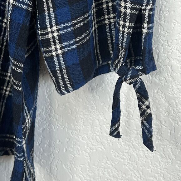 Habitat Blue Plaid A Line Long Button Front 3/4 Sleeve Top Lagenlook Large A24 - Picture 3 of 7